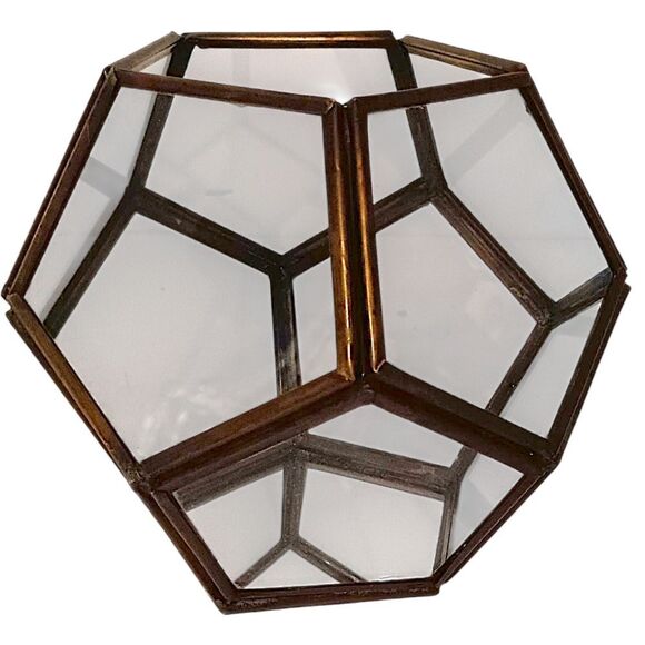 Geometric Glass Brass Terrarium Octagon Planter Display Case Candle Holder Vtg - Picture 8 of 16